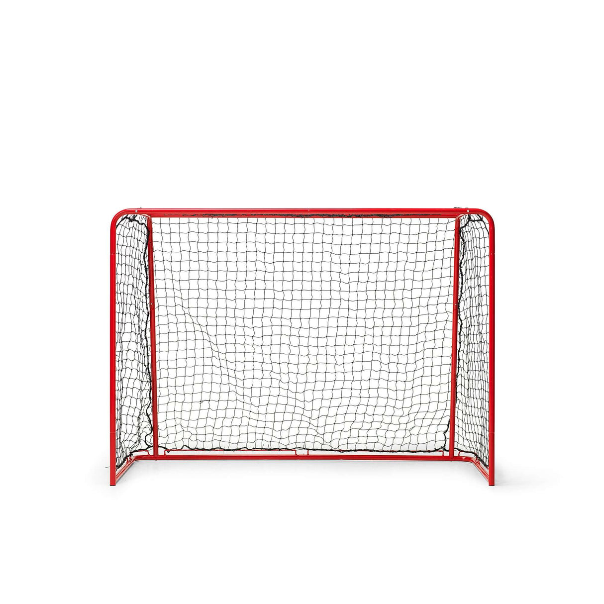 Röd innebandy målbur i officiell storlek, perfekt för träning inne och ute, med robust nätverk.